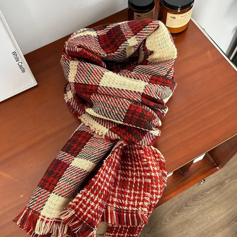 Autumn And Winter Atmosphere Cashmere Plaid Scarf Women's Winter Warm Retro Couple Student Shawl