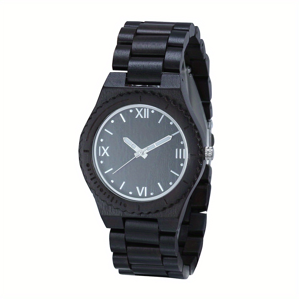 Casual Simple Black Sandalwood Set Men's Quartz Watch