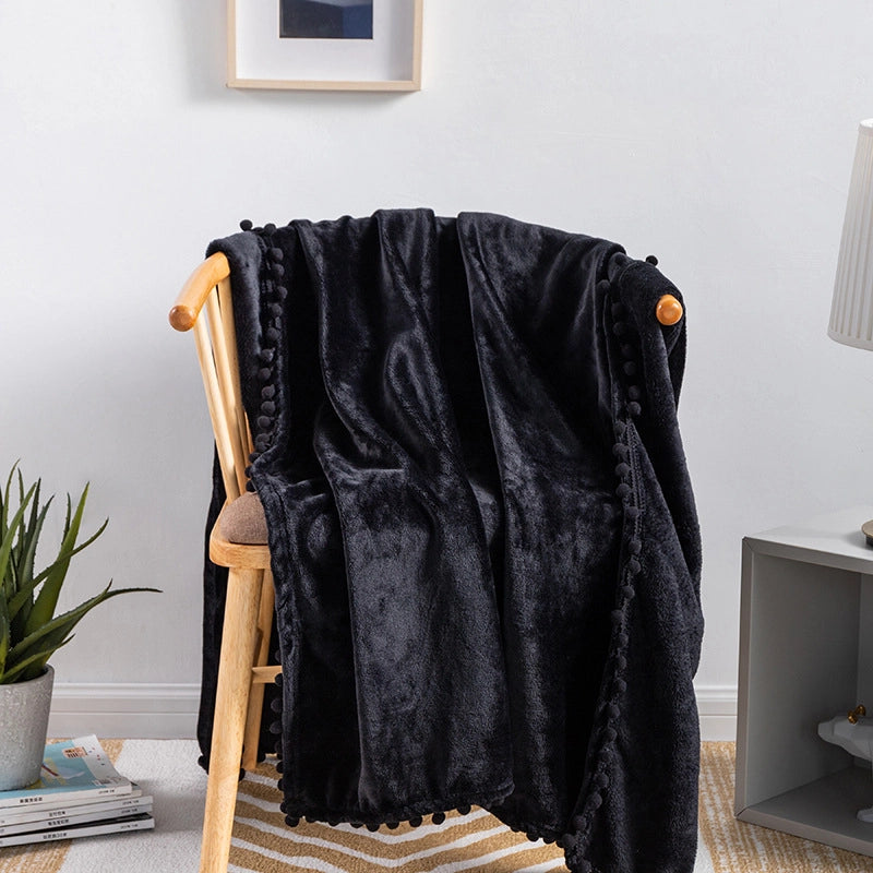 Tassel Ball Solid Color Blanket Sofa Dormitory Blanket Gift Air Conditioning Blanket