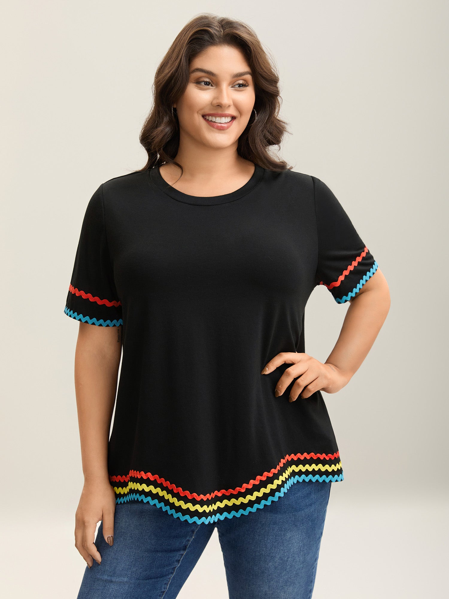 Multi-Color Webbed Crew Neck Plain T-Shirt