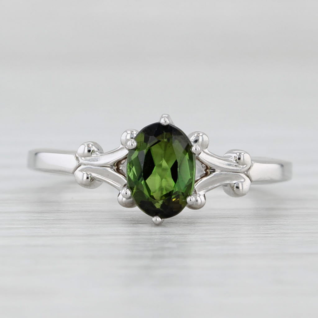 0.85ct Oval Green Tourmaline Solitaire Ring 14k White Gold Size 6.25
