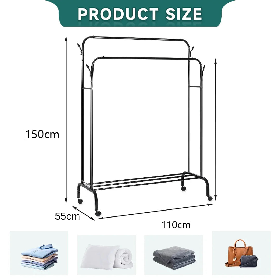 Garment Rack with Wheels. Double Pole Clothes Hanger