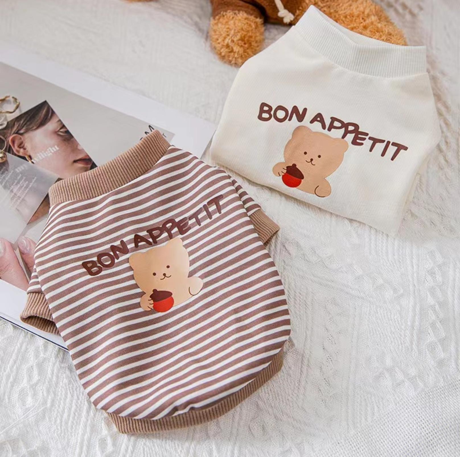 Cartoon Bear Pattern Striped Summer Pet T-Shirt