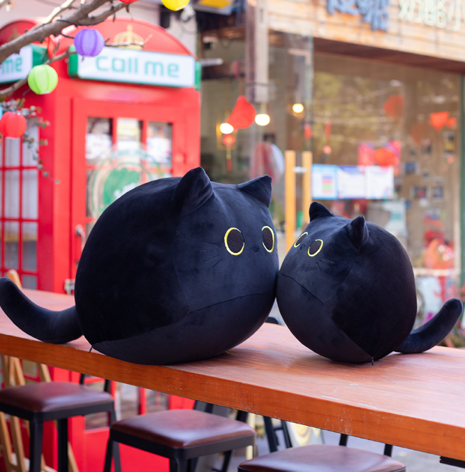 Cute Black Cat Plush Toy Round Ball Shaped Stuffed Soft Cat Pillow Cushion Kids Toys