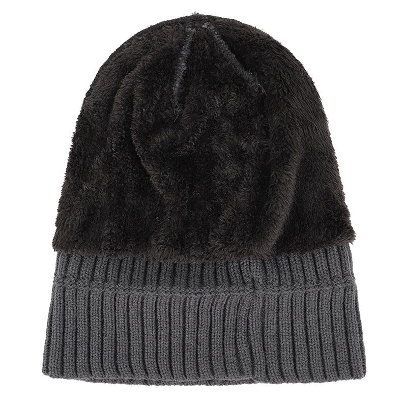 Autumn And Winter New Men's Style Knitted Hat Plus Velvet Padded Scarf Two-piece Warm Knitted Hat