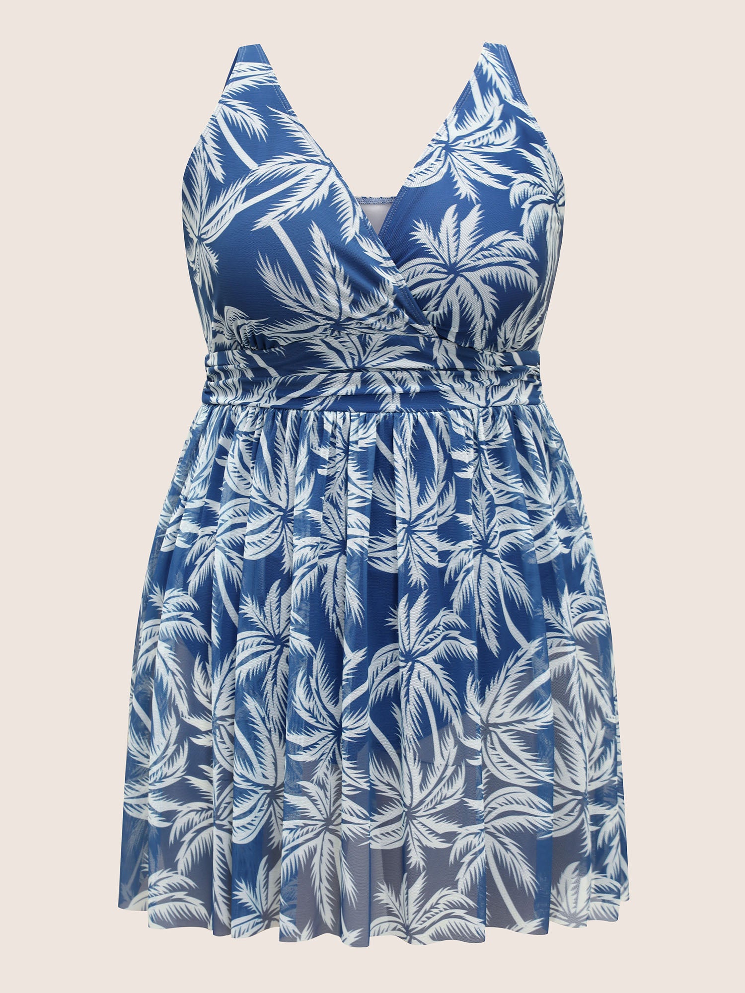 Tropical Print Overlap Collar Swim Dress