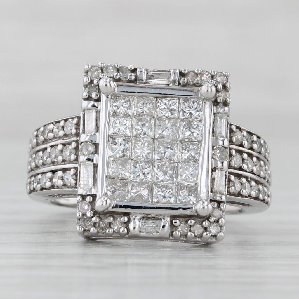 1.48ctw Pave Diamond Halo Ring 10k White Gold Size 7.25