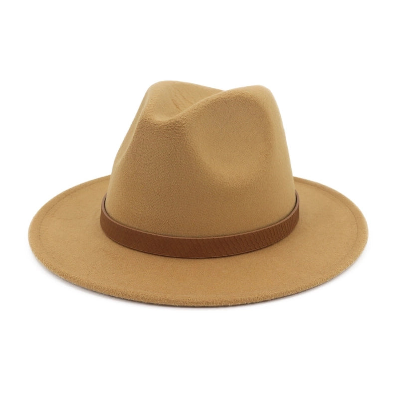 New Wool Top Hat Women's Leather Accessories Fashion Hat Outdoor Flat Brim Big Brim Jazz Hat