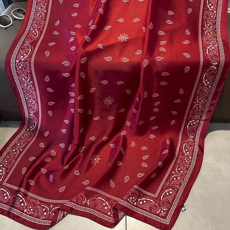 Women's Elegant Cashew Nuts Satin Printing Silk Scarf