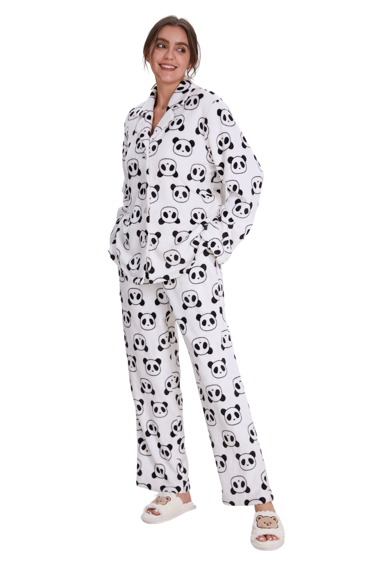 Plush Loungewear Pajama Set Panda Pattern