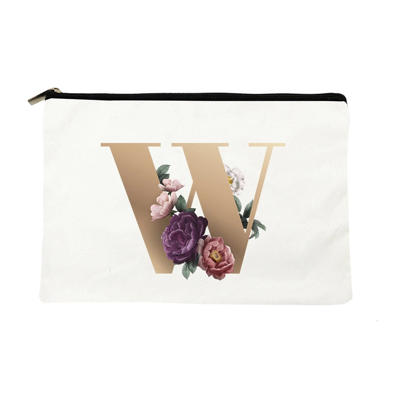 Letter Flower Makeup Bag Personalized Style English Letters Hand-held Cosmetic Bag Canvas Bag