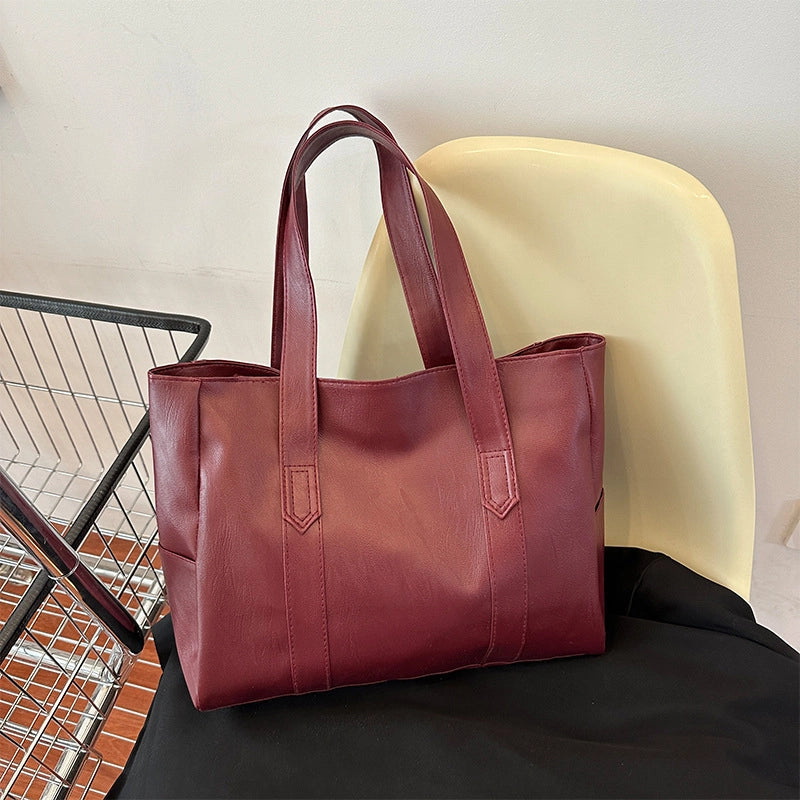 Women's Large Pu Leather Solid Color Classic Style Square Zipper Tote Bag