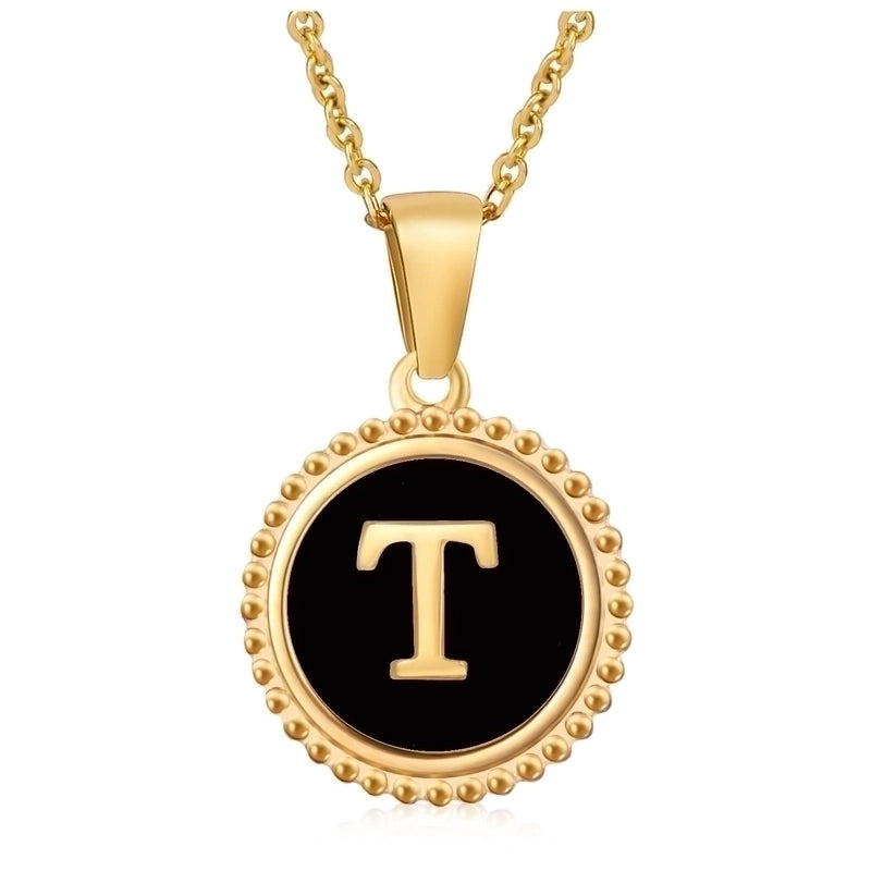 Fashion Round Letter 304 Stainless Steel 18K Gold Plated Enamel Gold Plated Pendant Necklace
