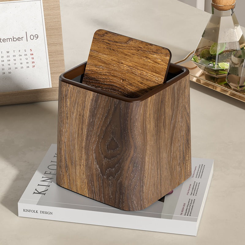 DESKTOP TRASH CAN OFFICE SMALL GARBAGE RETRO WOODEN WASTEBASKET