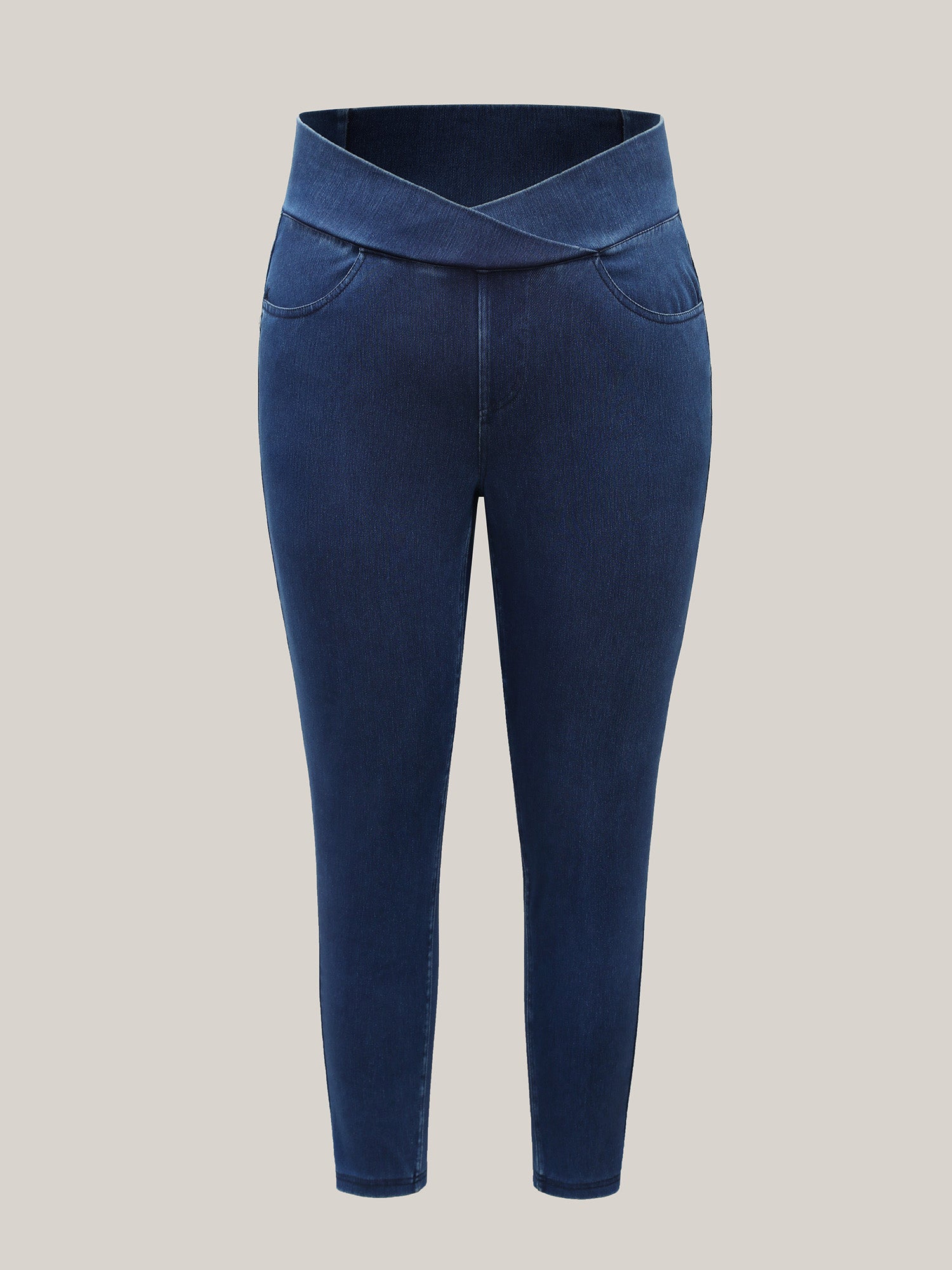 Overlap Hem Yoga Stretch Skinny Knit Jeans