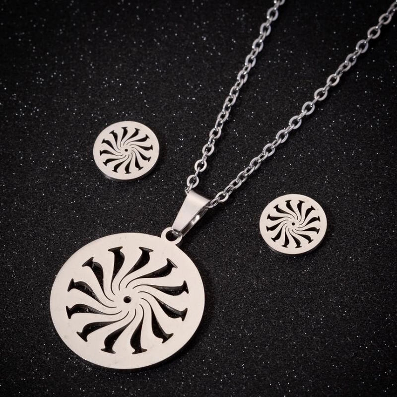 Minimalist Geometric Leaf Heart Shape Stainless Steel Plating Earrings Necklace 1 Set
