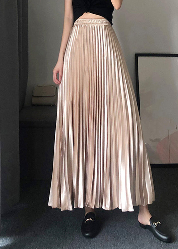 Modern Gold Elastic Waist Wrinkled Satin Maxi Skirt