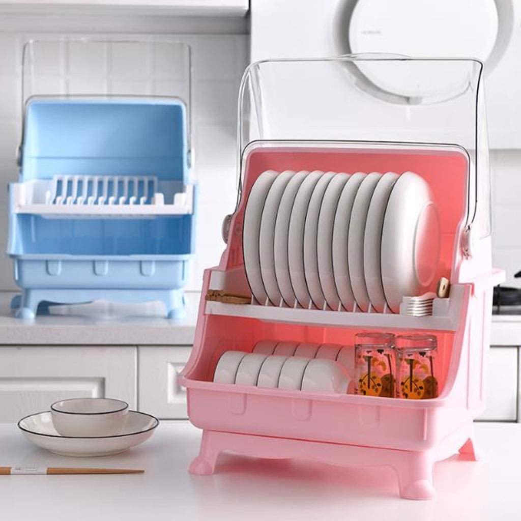 Dish Drying Rack with Lid. 2 Tier Dish Rack with Utensil Holder. Cup Holder and Dish Drainer for Kitchen Counter. Plastic Dish Drainer Shelf with Swivel Spout Dish Rack