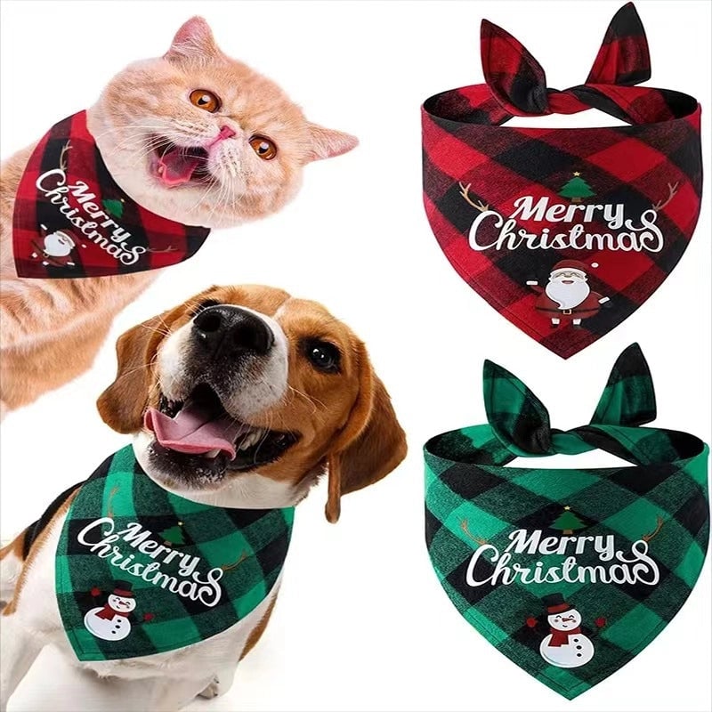 Minimalist Classic Style Polyester Christmas Santa Claus Letter Lattice Pet Saliva Towel