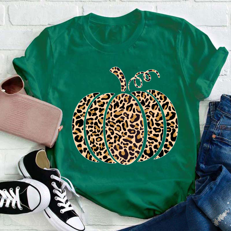 Leopard Pumpkin Teacher T-Shirt