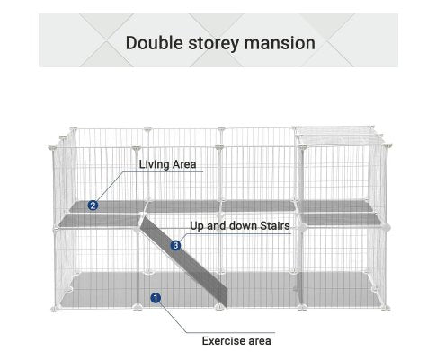 Metal Wire Two-Story Pet Playpen with Zip Ties White