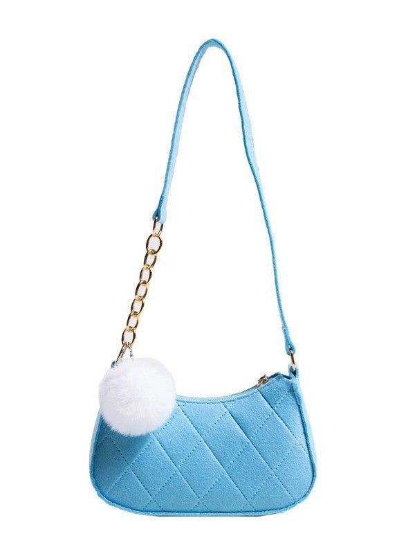 Women's Felt Solid Color Basic Fluff Ball Sewing Thread Dumpling Shape Zipper Shoulder Bag