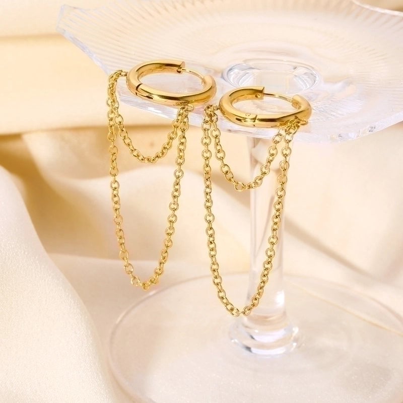 1 Pair Retro French Style Round Tassel Plating 201 Stainless Steel 18K Gold Plated Drop Earrings