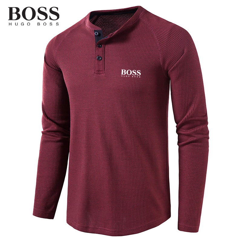 BOSS Men-s Autumn Winter Henry Collar Long-Sleeved T-shirt