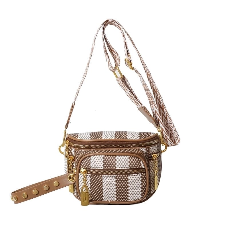 Women's Pu Leather Color Block Vintage Style Square Zipper Shoulder Bag