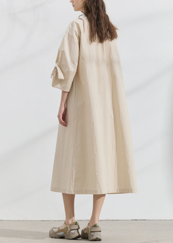Fashion Black O Neck Bow Loose Cotton Dress Summer