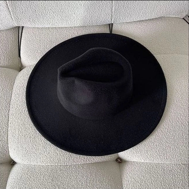 French Style Flat Top Hat Women's Spring And Autumn Winter And Summer  Camel Color Flat Rim Knight Wide Brim Woolen Jazz Hat Men