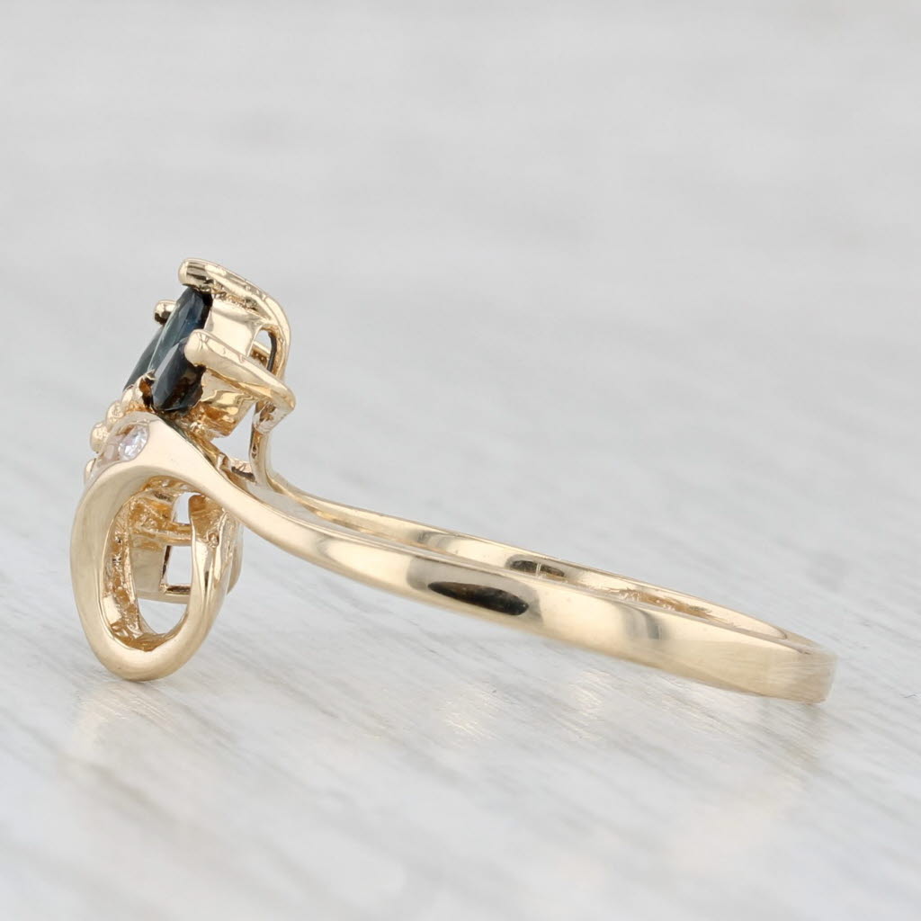 0.56ctw Blue Sapphire Diamond Flower Ring 14k Yellow Gold Size 8