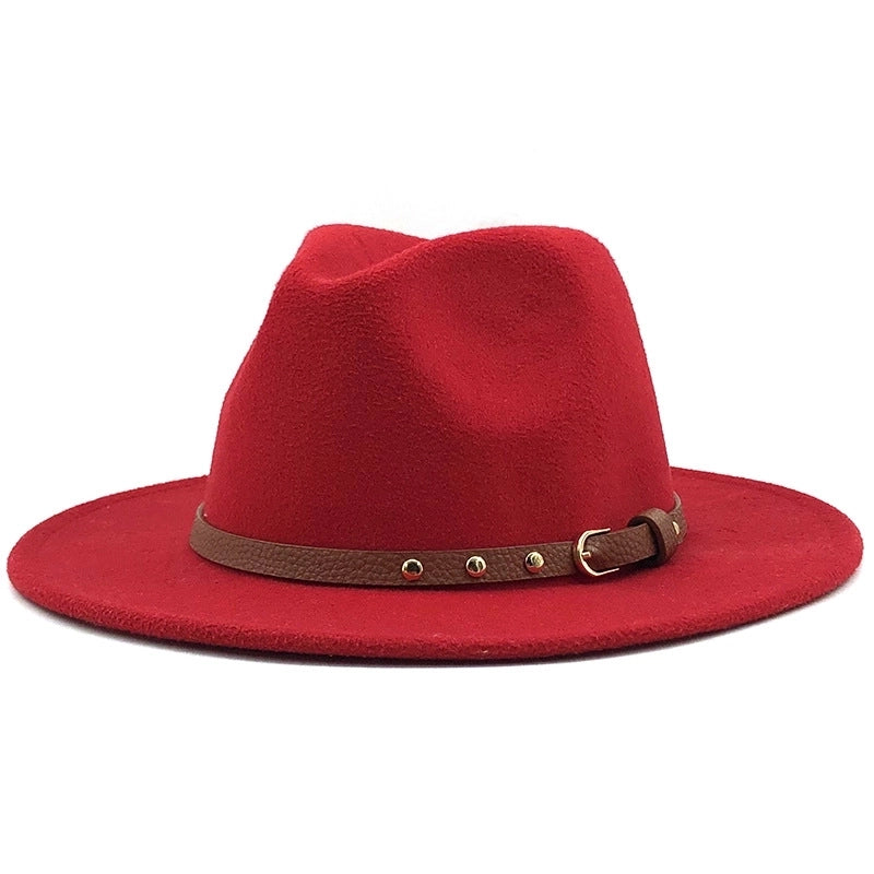 Autumn And Winter New Woolen Simple Wool Felt Big Flat-brimmed Hats