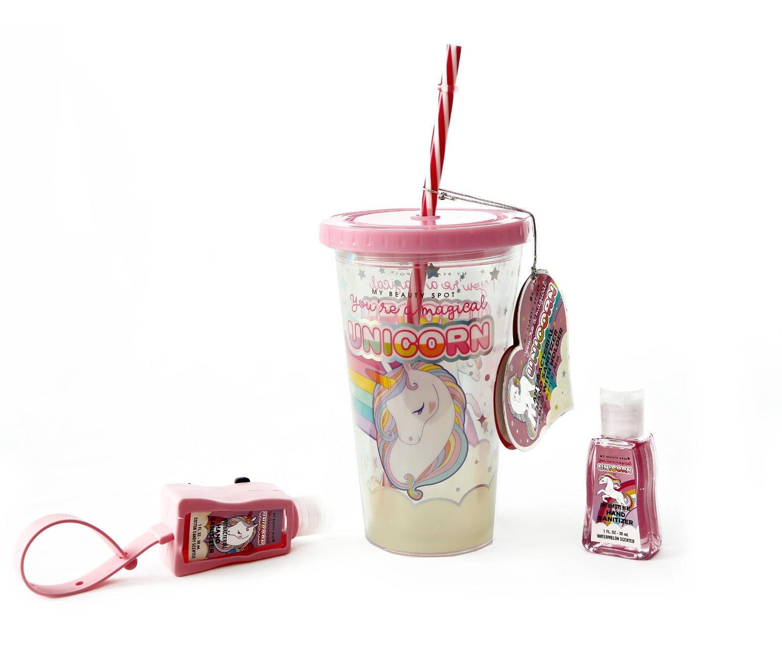 Double Walled Thick ACRYLIC Mug with Straw and 2hand Sanitizer Jars-Rainbow