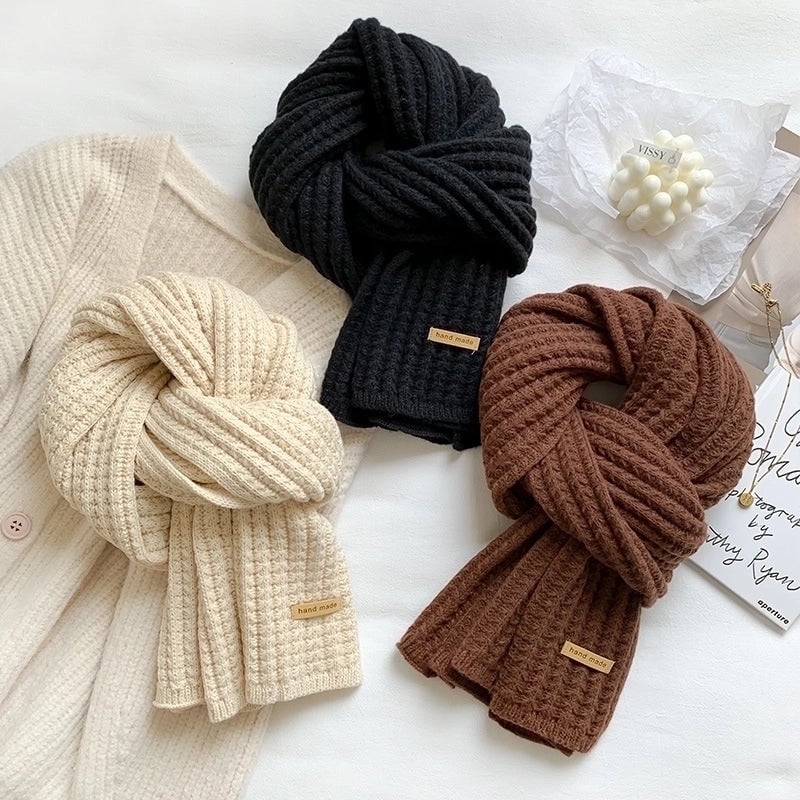 Women's Minimalist Solid Color Knit Winter Scarves