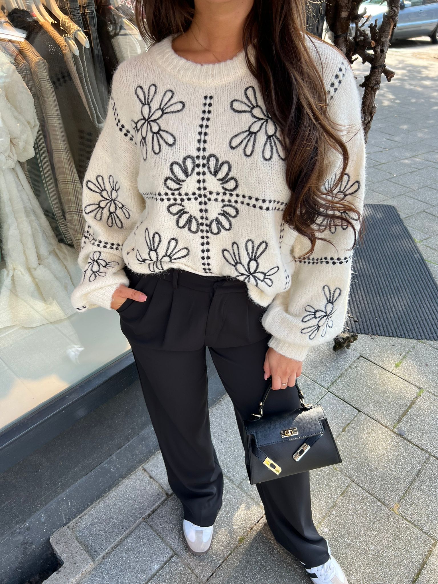 Ella Flower Broderie Sweater Ecru