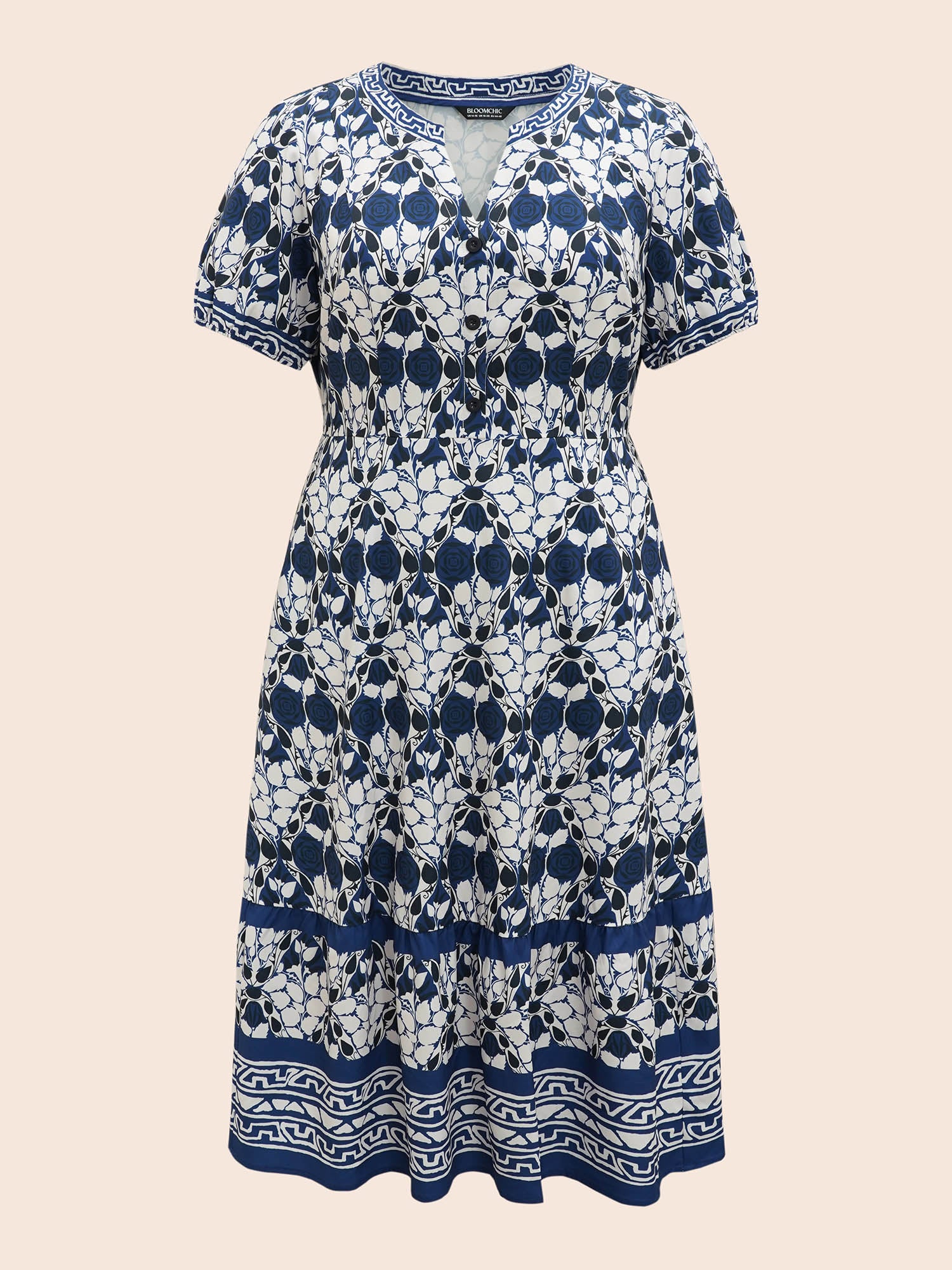 Bandana Print Notched Lantern Sleeve Dress