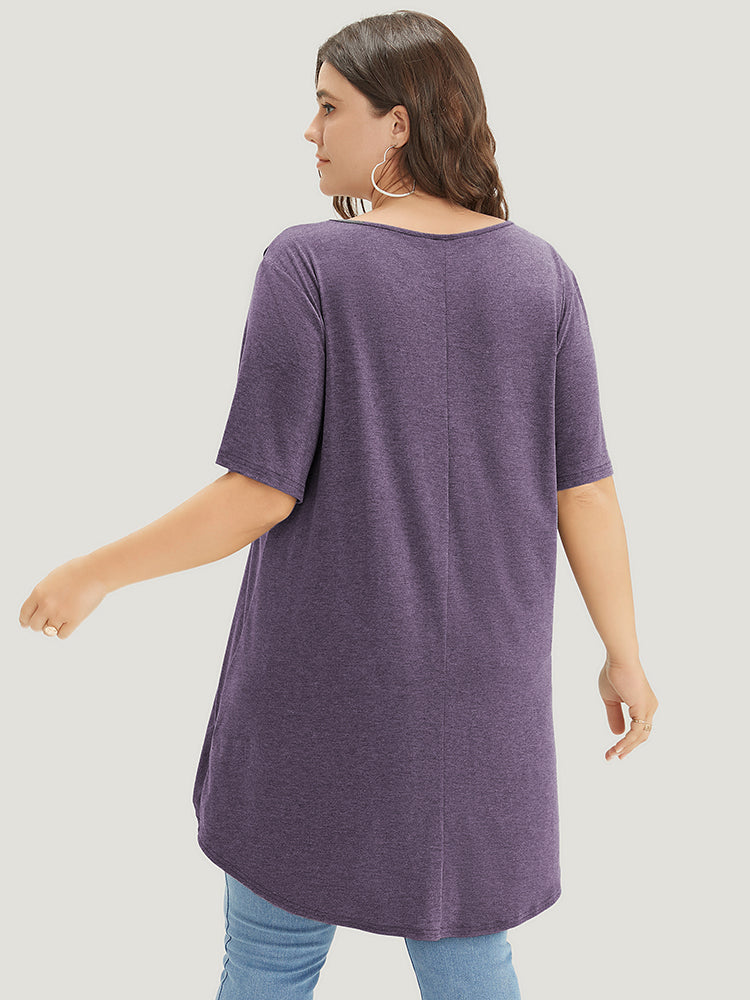 Plain V Neck Wrap High Low Hem T-shirt