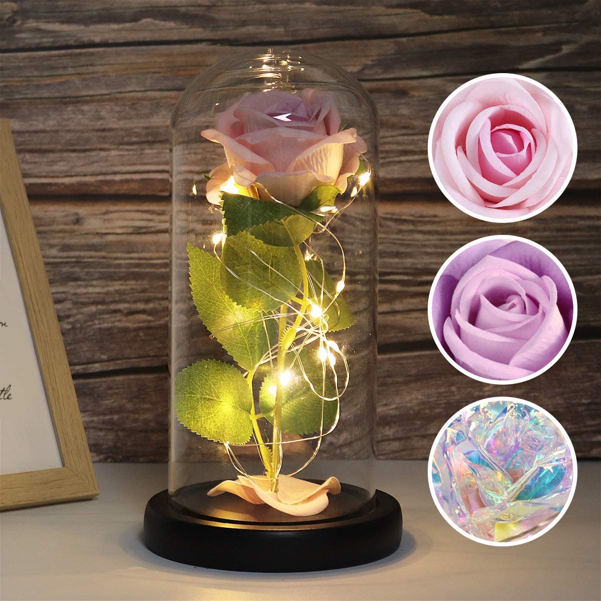 Rose That Lasts Forever in a Glass Dome with Led Lights.Gift for Mothers Day Valentine's Day Birthday Party Wedding Anniversary