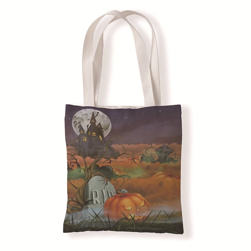 Halloween Unisex Medium Canvas Pumpkin Letter Elegant Streetwear Square Open Canvas Bag