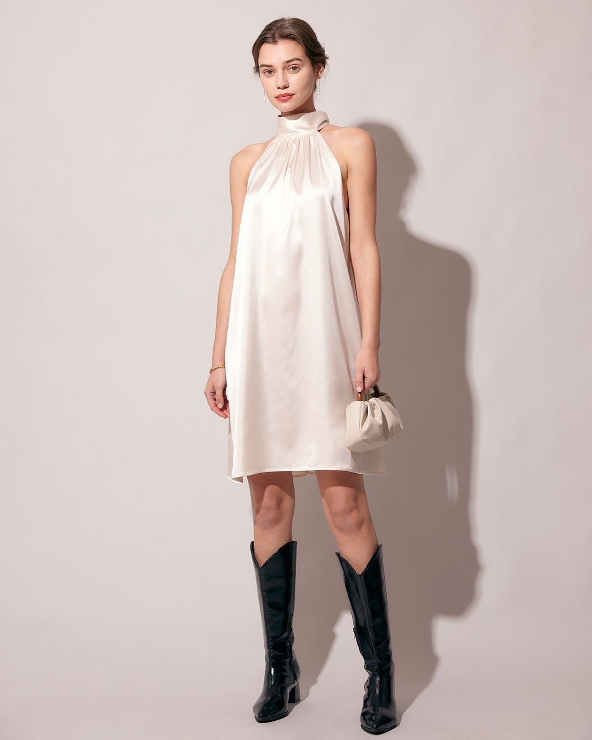 The Apricot Halter Satin A-line Mini Dress