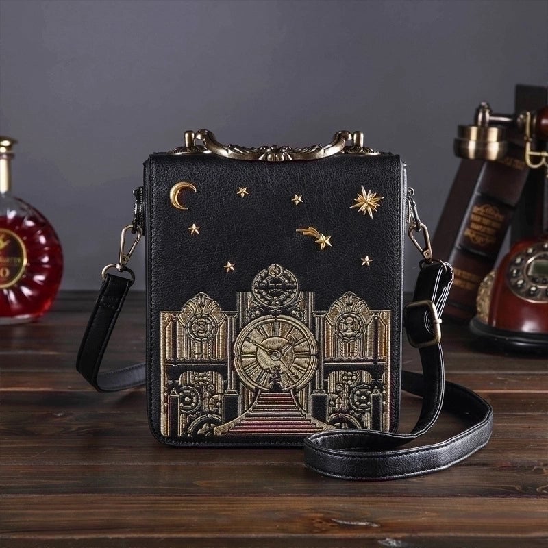 Women's Medium Pu Leather Clock Vintage Style Square Zipper Handbag