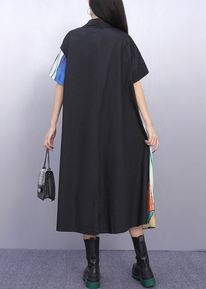 Natural Asymmetrical Peter Pan Collar Print Cotton Maxi Dresses Summer