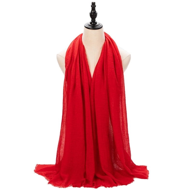 Hot Selling Women's Cotton And Linen Solid Color Baotou Scarf Cover Pleated Short Beard Headscarf