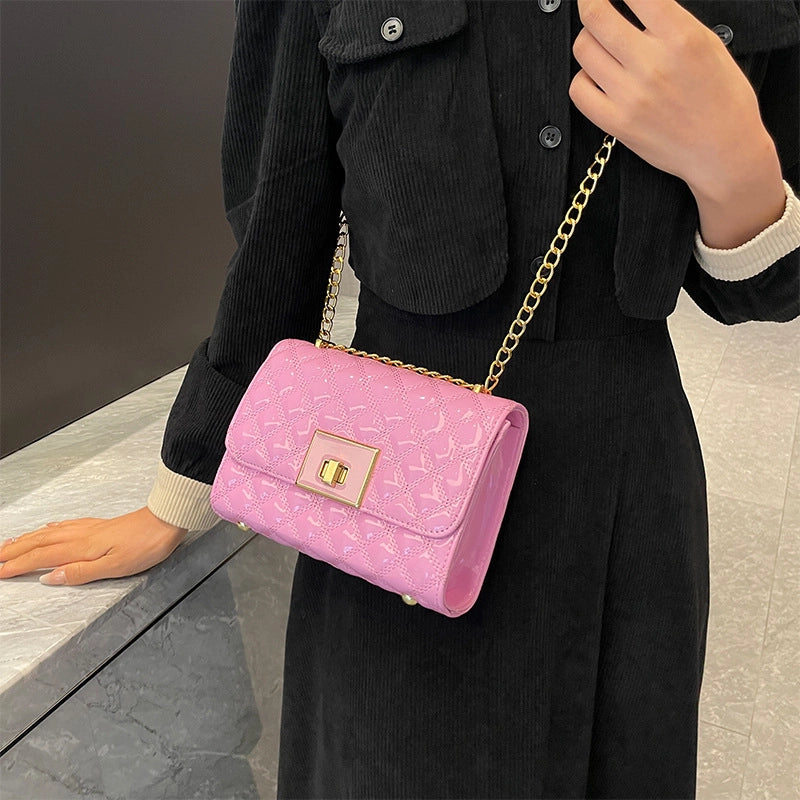Women's Pu Leather Solid Color Lingge Basic Sewing Thread Square Magnetic Buckle Crossbody Bag