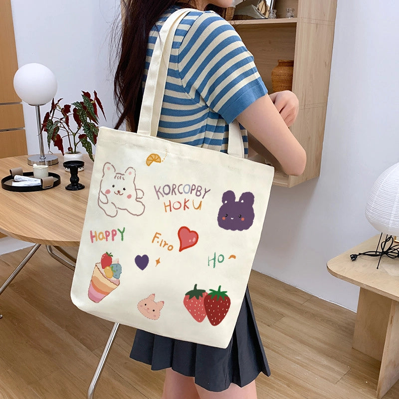 Women's Canvas Animal Cartoon Flower Cute Square Open Tote Bag
