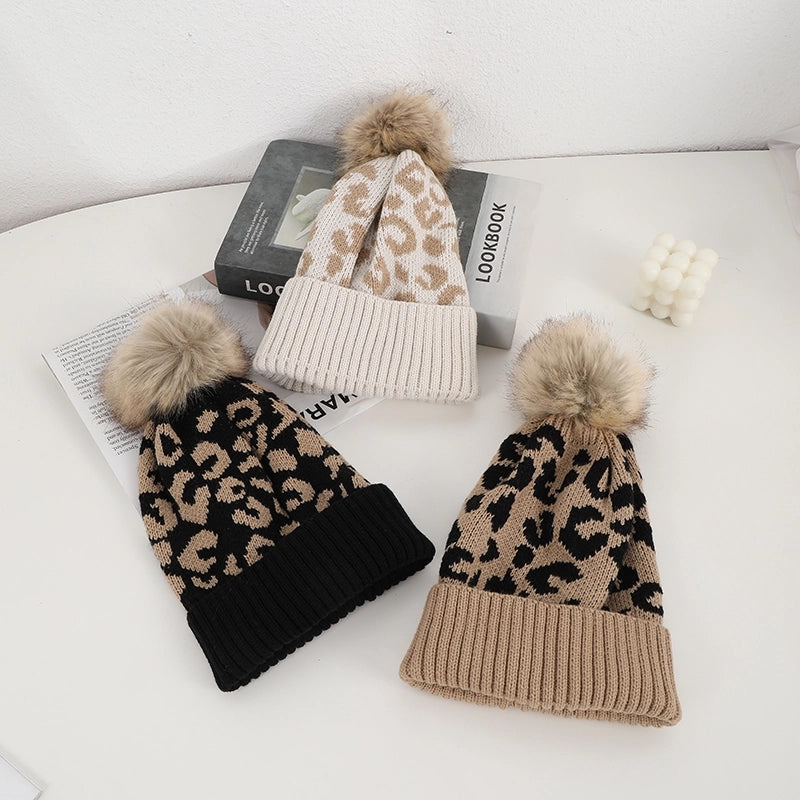 Unisex Casual Preppy Style Streetwear Leopard Eaveless Wool Cap