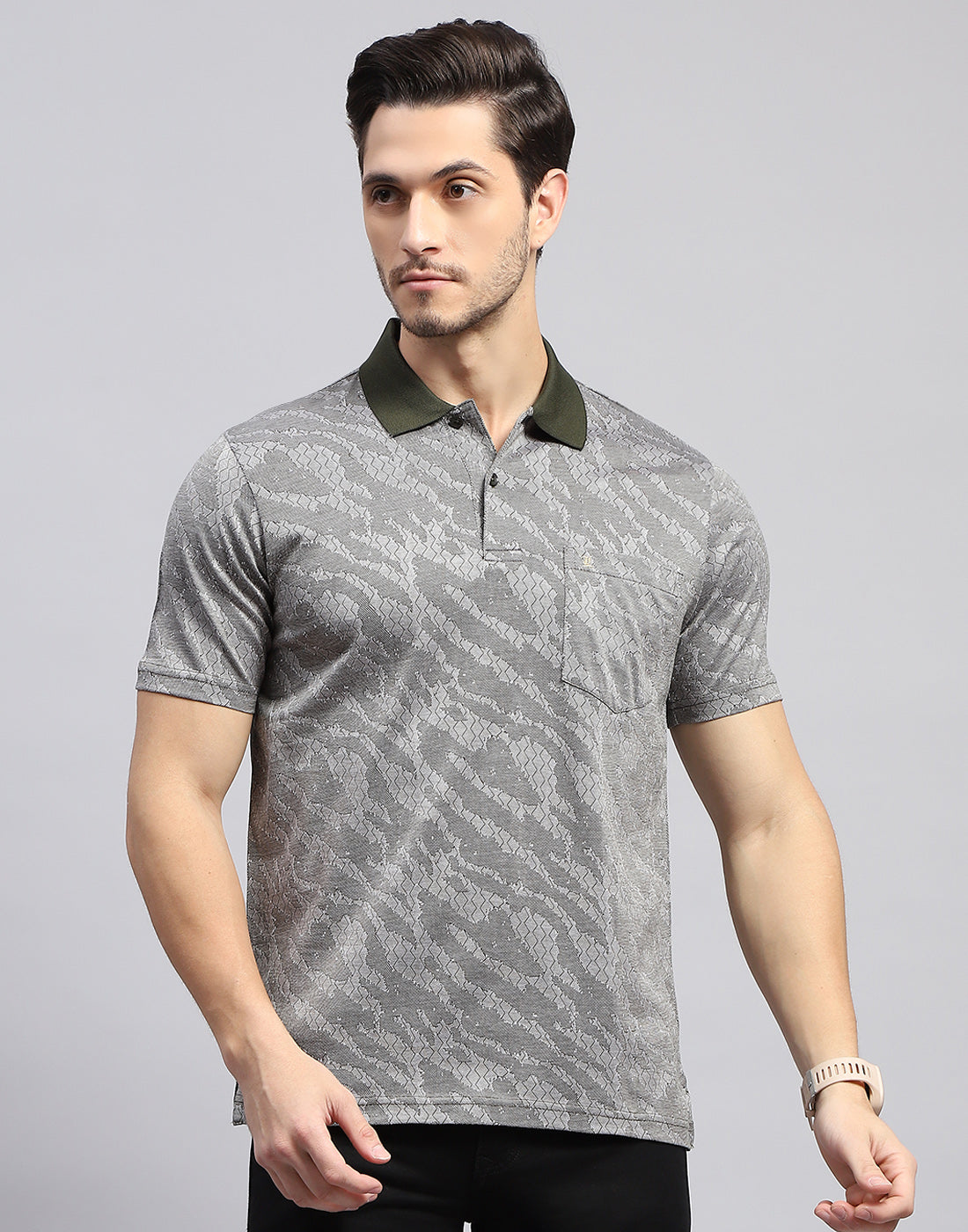 Men Black Stripe Polo Collar Half Sleeve T-Shirt