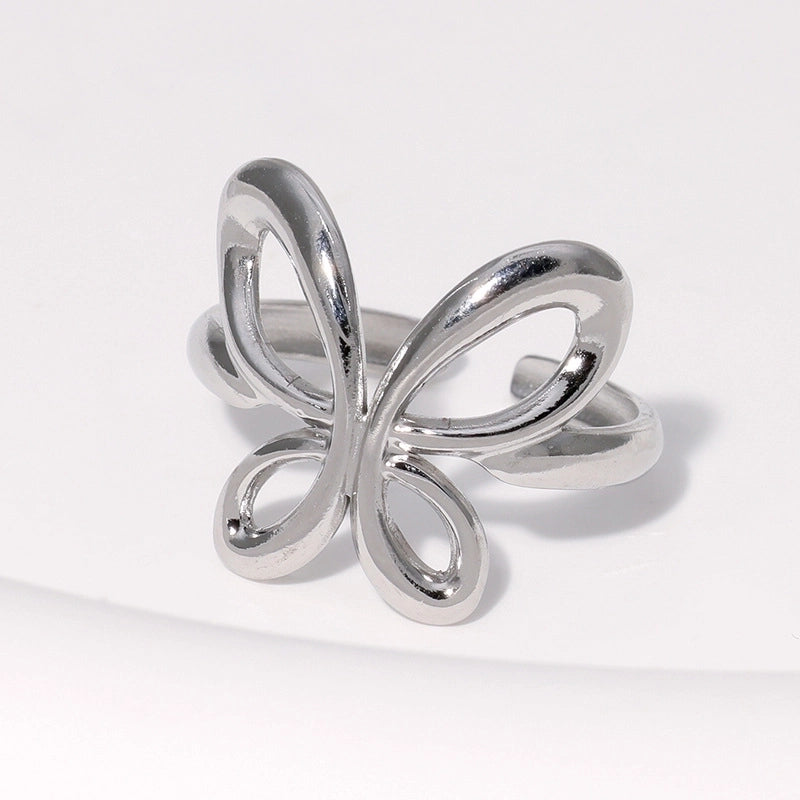 Casual Minimalist Geometric 304 Stainless Steel Hollow Out Inlay Open Rings