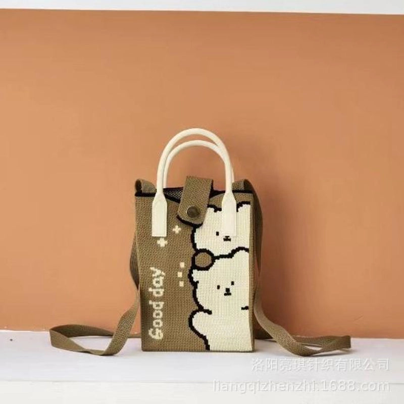 Women's Polyester Cartoon Cute Square Hidden Buckle Shoulder Bag Handbag Crossbody Bag
